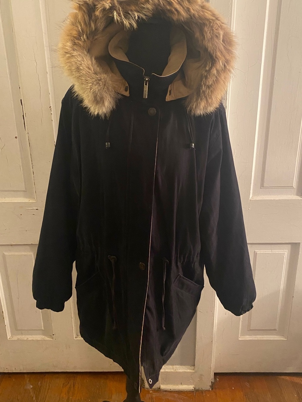 Women's Black Puffer Parka with Faux Fur Trim Hood